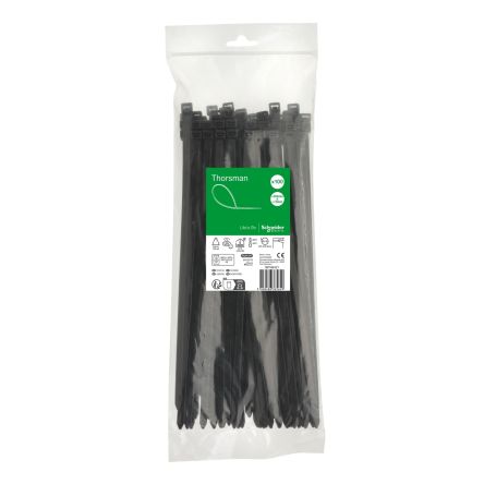 Schneider Electric Cable Tie, , 300mm x 7.6 mm, Black Nylon, Pk-1 [IMT46421]; 458-859