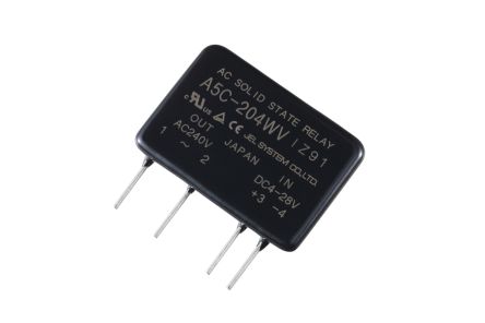 Jelsystem A5C Series Solid State Relay, 4 A Load, PCB Mount, 264 Vrms Load, 28 Vdc Control [A5C-204WV]; 459-754