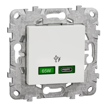 Schneider Electric Unica White 2 Gang USB Socket, 1 Pole Poles, 3A, USB-C, Indoor Use [NU501418]; 466-563