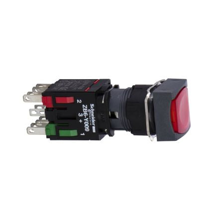 Schneider Electric Harmony Series Illuminated Push Button Switch, Slow Break, Panel Mount, 16mm Cutout, SPST, Red LED, [XB6CW4B2B]; 479-592