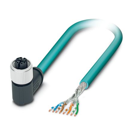 Phoenix Contact, 5m Cat6a, Light Blue M12 to Female Free Ends, Shielded Shielded, Terminated Polyurethane Sheath [1080746]; 483-992