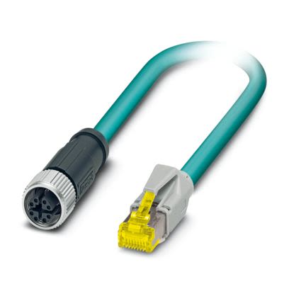 Phoenix ContactNBC, 1m Cat6a, Light Blue M12 to Female RJ45 Male, Shielded Shielded, Terminated Polyurethane Sheath [1080737]; 484-047