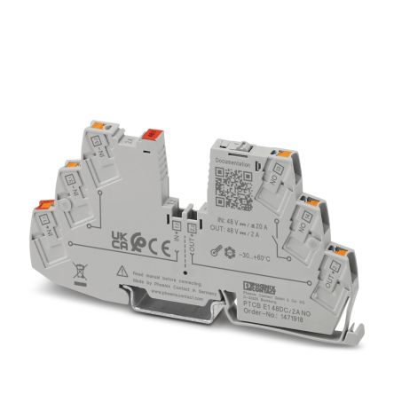 Phoenix Contact PTCB Electronic Circuit Breaker 2A 48V PTCB E1, 1 channels , DIN Rail [1471918]; 488-222