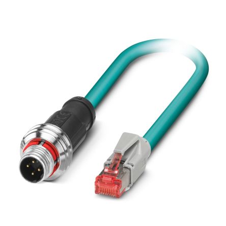 Phoenix Contact1476023, 1m Cat5, Light Blue M12 to Male RJ45 Male, Shielded Shielded, Terminated Polyurethane Sheath [1476023]; 488-228