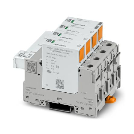 Phoenix Contact, VAL-SPP Surge Arrester 385 V dc Maximum Voltage Rating 40kA Maximum Surge Current Type 2 Arrester [1466611]; 488-279