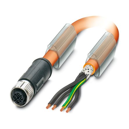 Phoenix Contact 0-PUR/M12FSS PE SH, SAC-4P-15 Power 4 x 1.5 mm² 4 Core Power Cable, Orange Polyurethane PUR, 15m [1421972]; 488-300