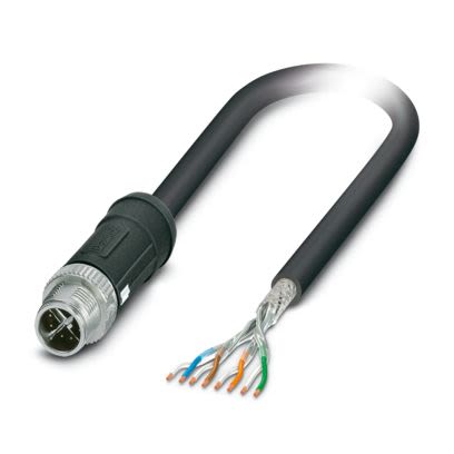 Phoenix Contact1415601, 10m Cat6a, Black M12 to Male Free Ends, Shielded Shielded, Terminated Polyethylene Sheath [1415601]; 488-369