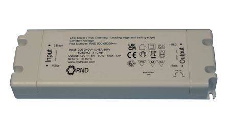 RND LED Driver, 24V Output, 60W Output, 2.5A Output, Constant Voltage Dimmable [RND 500-00030]; 490-364
