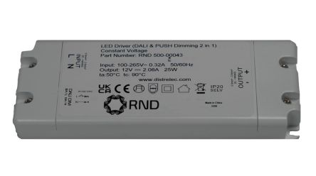 RND LED Driver, 24V Output, 25W Output, 1.04A Output, Constant Voltage Dimmable [RND 500-00044]; 491-006