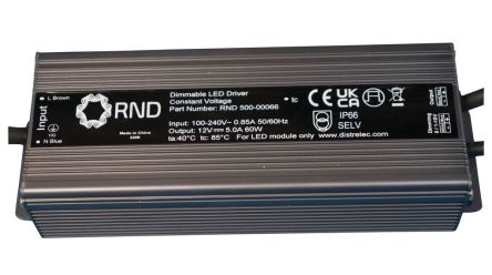 RND LED Driver, 24V Output, 60W Output, 2.5A Output, Constant Voltage [RND 500-00067]; 492-179
