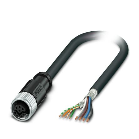 Phoenix ContactNBC, 1m Cat5, Black M12 to Female Free Ends, Shielded Shielded, Terminated Polyurethane Sheath [1149275]; 493-220