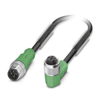 Phoenix Contact Straight Female 4 way M12 to Right Angle Female 4 way M12 Sensor Actuator Cable, 1m [1550070]; 493-475