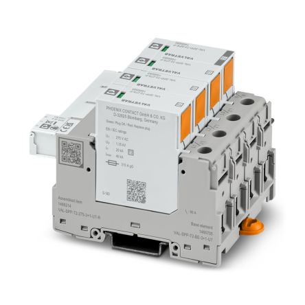 Phoenix Contact, VAL-SPP Surge Arrester 305 V dc Maximum Voltage Rating 40kA Maximum Surge Current Type 2 Arrester [1466214]; 493-558