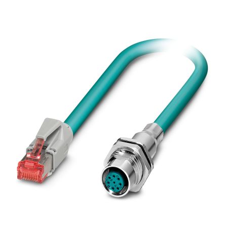 Phoenix Contact1418004, 1m Cat5, Light Blue M12 to Female RJ45 Male, Shielded Shielded, Terminated Polyurethane Sheath [1418004]; 493-577