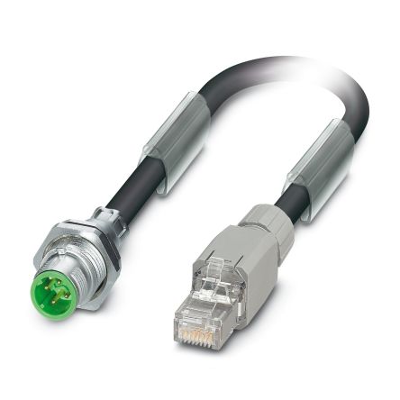 Phoenix Contact1418713, 1m Cat5, Black M12 to Female RJ45 Male, Shielded Shielded, Terminated PE-X Sheath [1418713]; 493-579