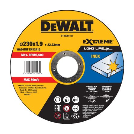 DeWALT DT43 Aluminium Oxide Cutting Disc, 230mm x 2mm Thick, 1 in pack [DT43909-QZ]; 493-967