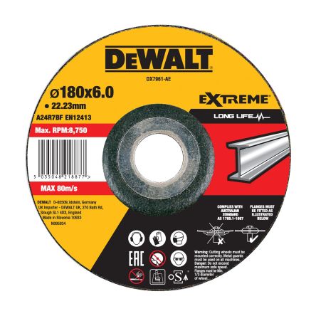 DeWALT DX79 Metal Grinding Disc, 180mm x 6mm Thick, 1 in pack [DX7961-AE]; 494-002