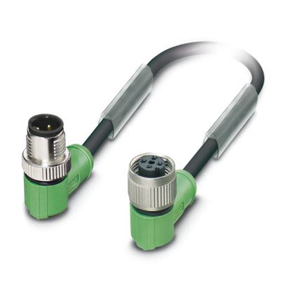 Phoenix Contact Right Angle Male 4 way M12 to Right Angle Female 4 way M12 Sensor Actuator Cable, 10m [1538319]; 494-639