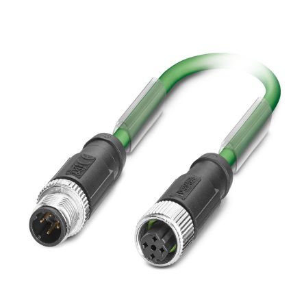 Phoenix Contact155, 10m Cat5, Green M12 to Male M12 Female, Shielded Shielded, Terminated PVC Sheath [1553954]; 494-655