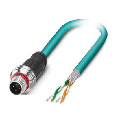 Phoenix ContactNBC, 10m Cat5, Light Blue M12 to Male Free Ends, Shielded Shielded, Terminated Polyurethane Sheath [1476014]; 494-680
