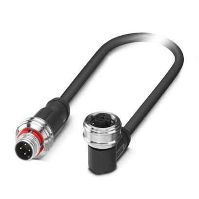 Phoenix Contact Straight Male 4 way M12 to Right Angle Female 4 way M12 Sensor Actuator Cable, 600mm [1476873]; 494-702