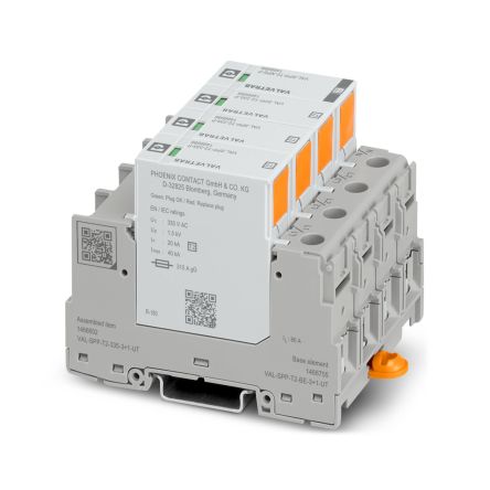 Phoenix Contact, VAL-SPP Surge Arrester 335 V dc Maximum Voltage Rating 40kA Maximum Surge Current Type 2 Arrester [1466602]; 494-728