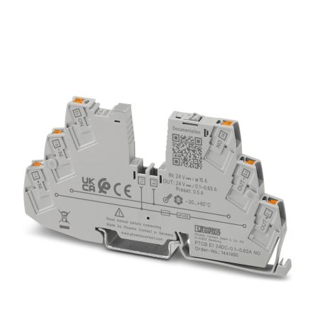 Phoenix Contact PTCB Electronic Circuit Breaker 0.1 → 0.63A 12V PTCB E1, 1 channels , DIN Rail [1441495]; 494-813