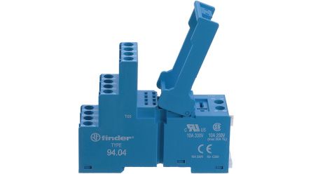 Finder 94 250V DIN Rail Relay Socket, for use with 55.34 Relays [94.04SPA]; 494-855