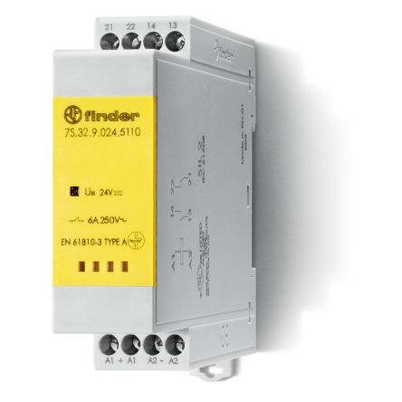 Finder DIN Rail Force Guided Relay, 12 → 24V dc Coil Voltage, 2 Pole, SPST-NC, SPST-NO [7S.32.9.024.5110]; 494-858