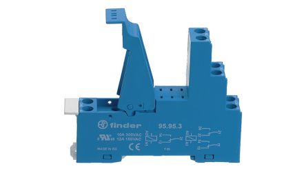 Finder 95 250V DIN Rail Relay Socket, for use with 40 Series Relays [95.83.3SPA]; 494-860
