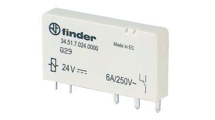 Finder PCB Mount Power Relay, 24V Coil, 6A Switching Current, SPST-NO [34.51.7.005.4010]; 494-877