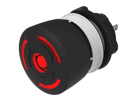 EAO 84-6331 Series Maintained Illuminated Emergency Stop Push Button, Panel Mount, 22.3mm Cutout, 1 NC / 1 NO, IP65, [84-6331.2B20]; 495-982