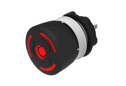 EAO 84-6341 Series Maintained Illuminated Emergency Stop Push Button, Panel Mount, 22.3mm Cutout, DPST, IP65, IP66, IP67 [84-6341.2B20]; 495-986