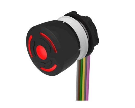 EAO 84-6341 Series Maintained Illuminated Emergency Stop Push Button, Panel Mount, 22.3mm Cutout, DPST, IP65, IP66, IP67 [84-6341.2B40]; 495-987