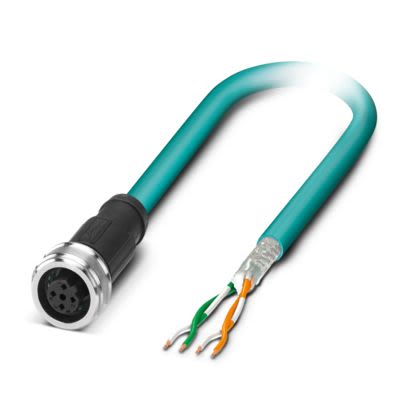 Phoenix ContactNBC, 10m Cat5, Light Blue M12 to Female Free Ends, Shielded Shielded, Terminated Polyurethane Sheath [1476020]; 496-015