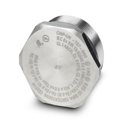 Phoenix Contact Stopping Plug, M63, 316 Stainless Steel, 63mm Diameter, Threaded [1411116]; 496-129