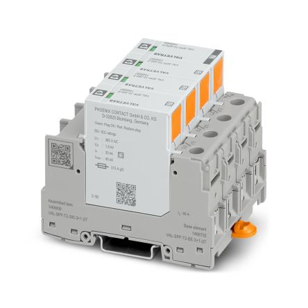 Phoenix Contact, VAL-SPP Surge Arrester 385 V dc Maximum Voltage Rating 40kA Maximum Surge Current Type 2 Arrester [1466609]; 496-200