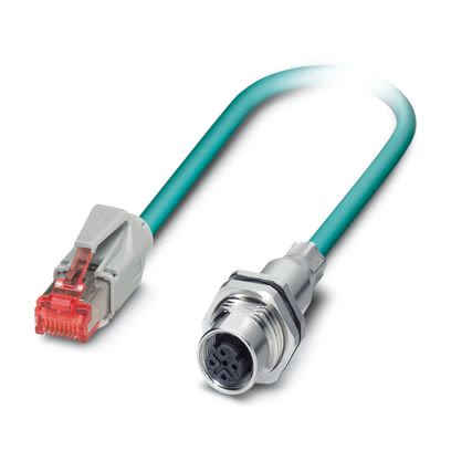 Phoenix Contact1417755, 6m Cat5, Light Blue M12 to Female RJ45 Male, Shielded Shielded, Terminated Polyurethane Sheath [1417755]; 496-209