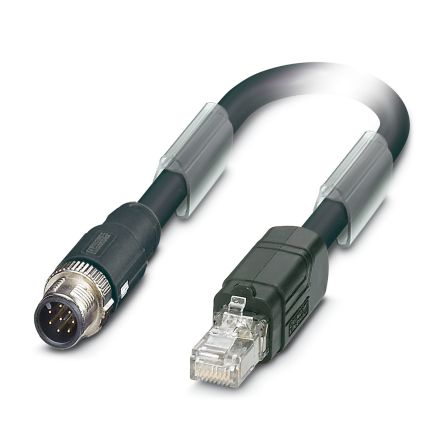 Phoenix Contact1417858, 1.5m Cat6a, Black M12 to Male RJ45 Male, Shielded Shielded, Terminated PVC Sheath [1417858]; 496-210