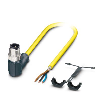 Phoenix Contact Right Angle Male 3 way M12 to Straight Free Ends Actuator/Sensor Cable, 5m [1409496]; 497-203