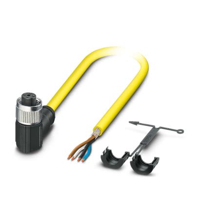 Phoenix Contact Right Angle Female 4 way M12 to Straight Free Ends Actuator/Sensor Cable, 5m [1409556]; 497-213