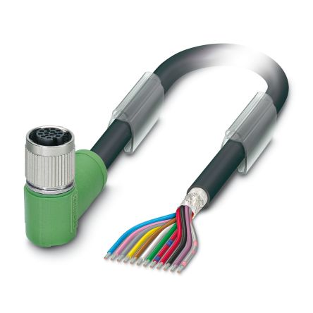 Phoenix Contact Straight Free Ends to Right Angle Female 12 way M12 Sensor Actuator Cable, 1.5m [1158495]; 497-324