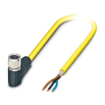 Phoenix Contact Straight Free Ends to Right Angle Female 3 way M8 Sensor Actuator Cable, 10m [1406064]; 497-406