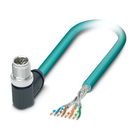 Phoenix Contact, 5m Cat6a, Light Blue M12 to Male Free Ends, Shielded Shielded, Terminated Polyurethane Sheath [1080716]; 497-910