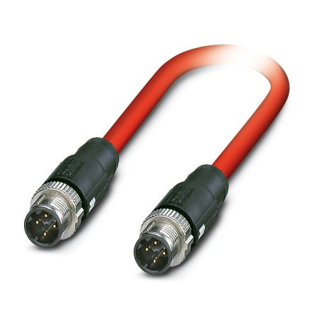 Phoenix Contact1158966, 15m Cat5, Red M12 to Male M12 Male, Shielded Shielded, Terminated PVC Sheath [1017935]; 498-180