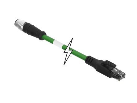TE Connectivity120108, 15m Cat5e, Green M12 to Male RJ45 Male Shielded, Terminated Polyurethane Sheath [1201080259]; 508-252
