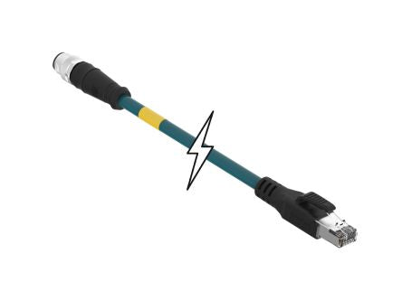 TE Connectivity120108, 5m Cat5e, Green M12 to Male RJ45 Male Shielded, Terminated TPE Sheath [1201088454]; 508-259