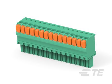 TE Connectivity, 3.5mm Pitch, Buchanan, 15 Way, Vertical, Pluggable Terminal Block, Plug, Wire, Push In Spring [1-1986692-5]; 508-293