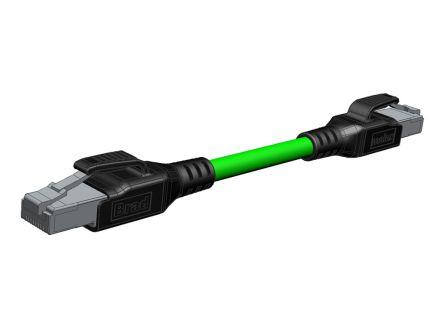 TE Connectivity120341, 2m Cat6a, Green RJ45 to Female RJ45 Male Shielded, Terminated Polyurethane Sheath [1203410602]; 508-486
