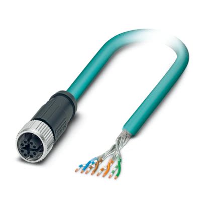 Phoenix ContactNBC, 5m Cat6a, Light Blue M12 to Female Free Ends, Shielded Shielded, Terminated Polyurethane Sheath [1080731]; 509-648